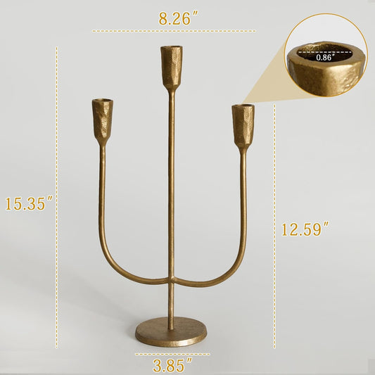 5-Candle Cast Iron Metal Candelabra Candlestick Holders 15 inch Tall Candle Holder Wedding Event Candelabra Candle Stand Brass Gold