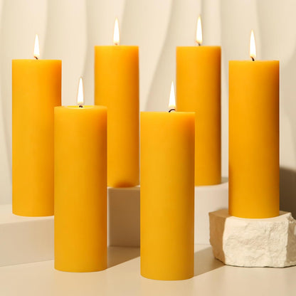 6 Pack Natural Beeswax Pillar Candles 2x6in,360 Hours Long Burning Unscented Beeswax Candles,100% Pure Bees Wax Candles for Home,Emergency,Dripless Pillar Candle Bulk