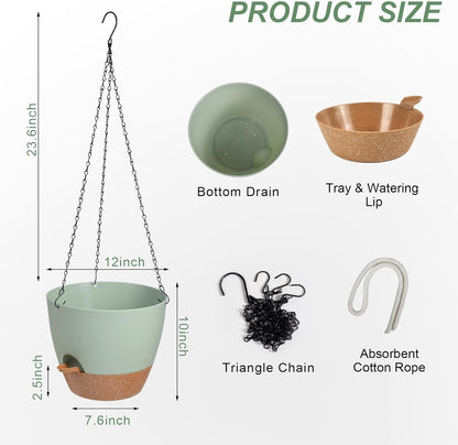 Vanslogreen Hanging Planters for Indoor Outdoor Plants, 2 Pack Self Watering Hanging Pot with Drainage Holes & Removable Tray (Black, 8'')