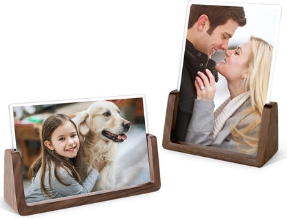 Mixoo 4x6 Picture Frame 2 Pack - Rustic Wooden Picture Frames with Walnut Wood Base and High Definition Break Free Acrylic Photo Covers for Desk Tabletop Display Graduation Gifts Teacher Appreciation Gifts (Horizontal + Vertical)