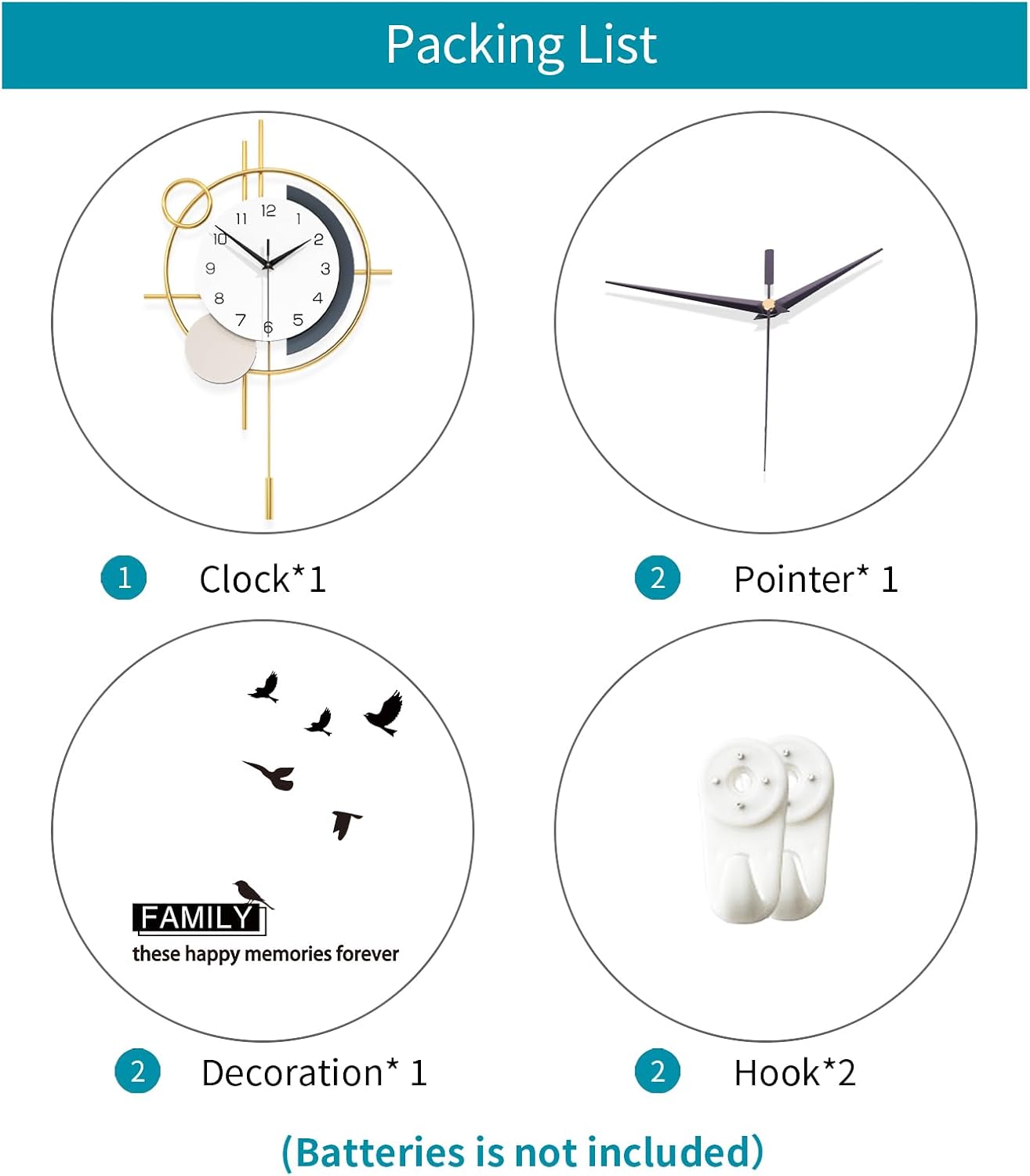 Wall Clock for Living Room Decor Decorative Wall Clock with Pendulum Silent Quartz Battery Operated Black Metal Large Clock for Dining Room,Kitchen,Home,Bathroom,Bedroom,13.8x21.3 in