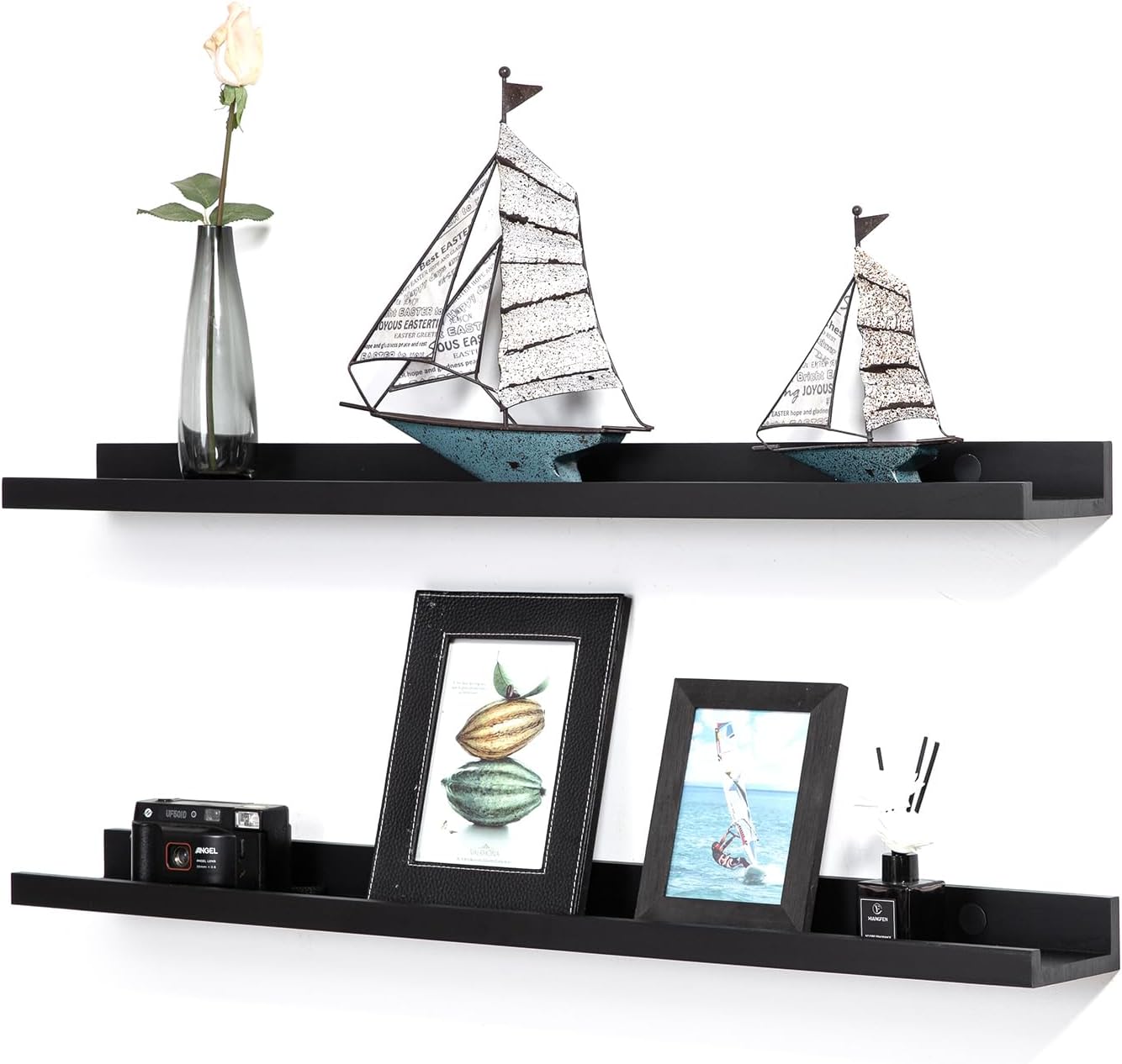 AZSKY Floating Shelves Wall Mounted Set of 2 Natural Wood Picture Shelves Wall Shelves for Bedroom Bathroom Living Room Kitchen Laundry Room Storage & Decoration 24 Inch
