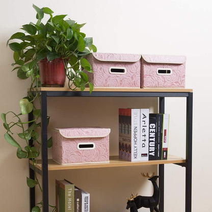 PRANDOM Larger Collapsible Storage Bin with Lid [1-Pack] Fabric Decorative Storage Box Cube Organizer Container Baskes with Handles Divider for Bedroom Closet Living Room Pink 17.7x11.8x11.8 Inch