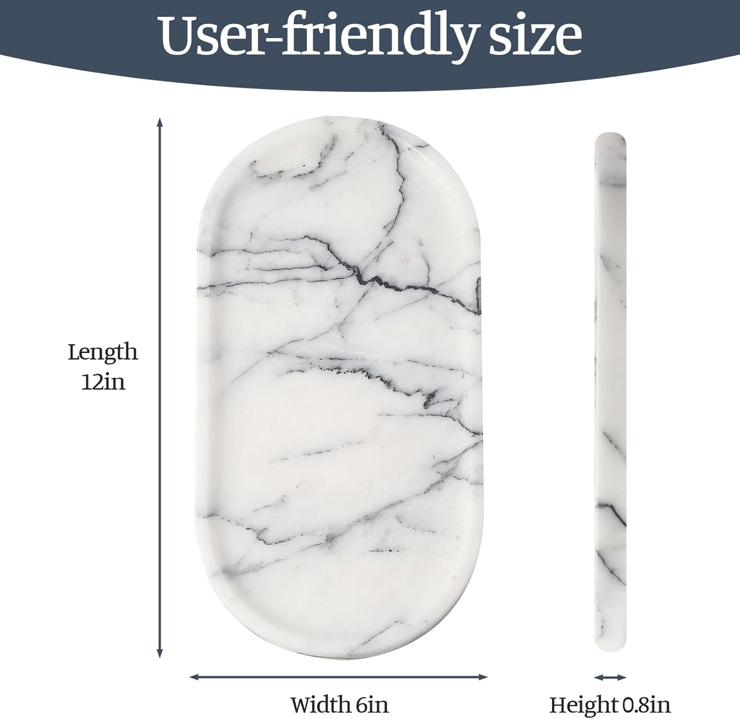 Koville Italian Travertine Tray, 12"x6" Vanity Decorative Marble Tray for Countertop, Catchall Tray for Perfume, Candles, Jewelry Dish Tray