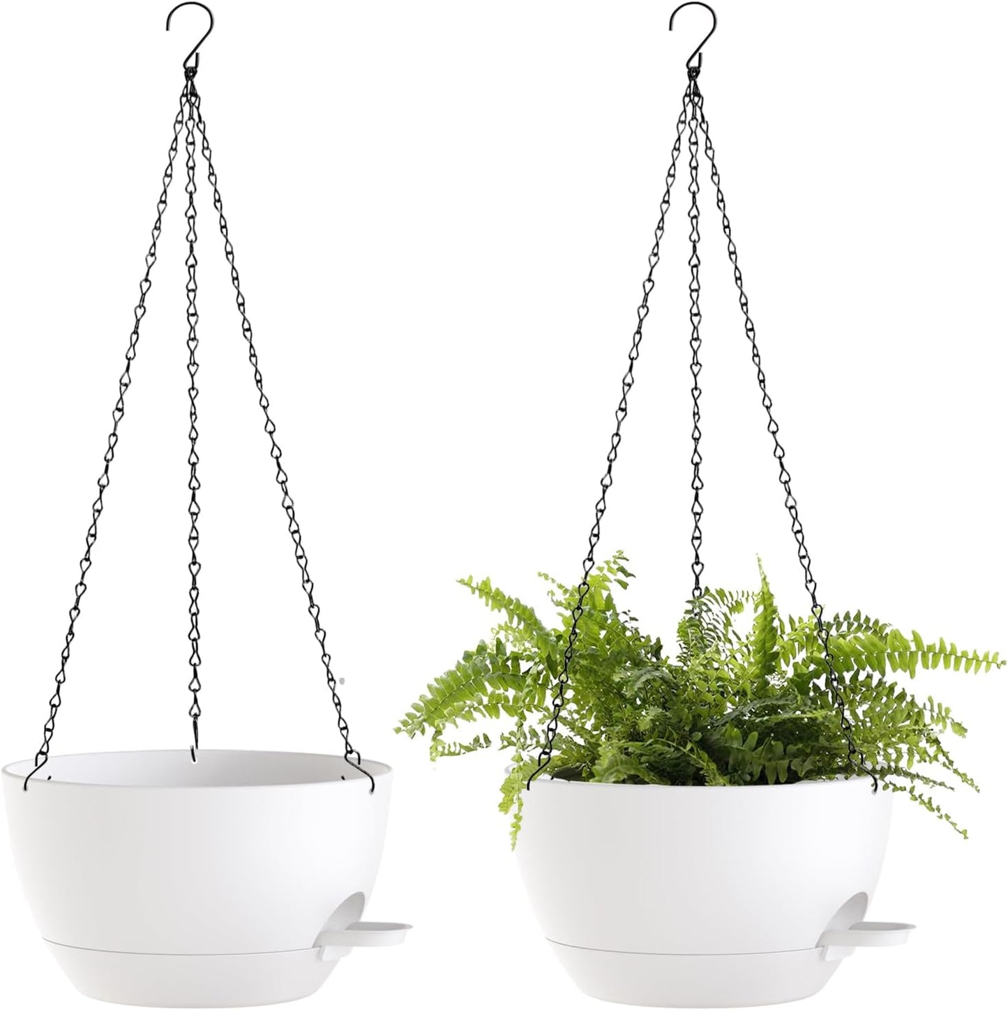 12 Inch Hanging Baskets 2 PC with Chains, Self-Watering Hanging Planters for Indoor Outdoor Plants, Plastic Hanging Flower Pots,Black