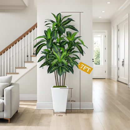 6FT Artificial Dracaena Tree, Fake Tree Indoor with White Tall Planter,Tall Artificial Plants Indoor,Artificial Silk Tree for Home Office Decor (White)