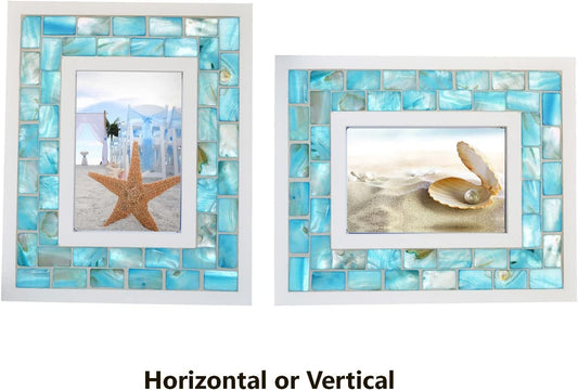 Silver Plate Picture Frame 5x7 Mother of Pearl 5 by 7 Photo Frame Mosaic Glass Tabletop Frame (Grey+ White,1pc)