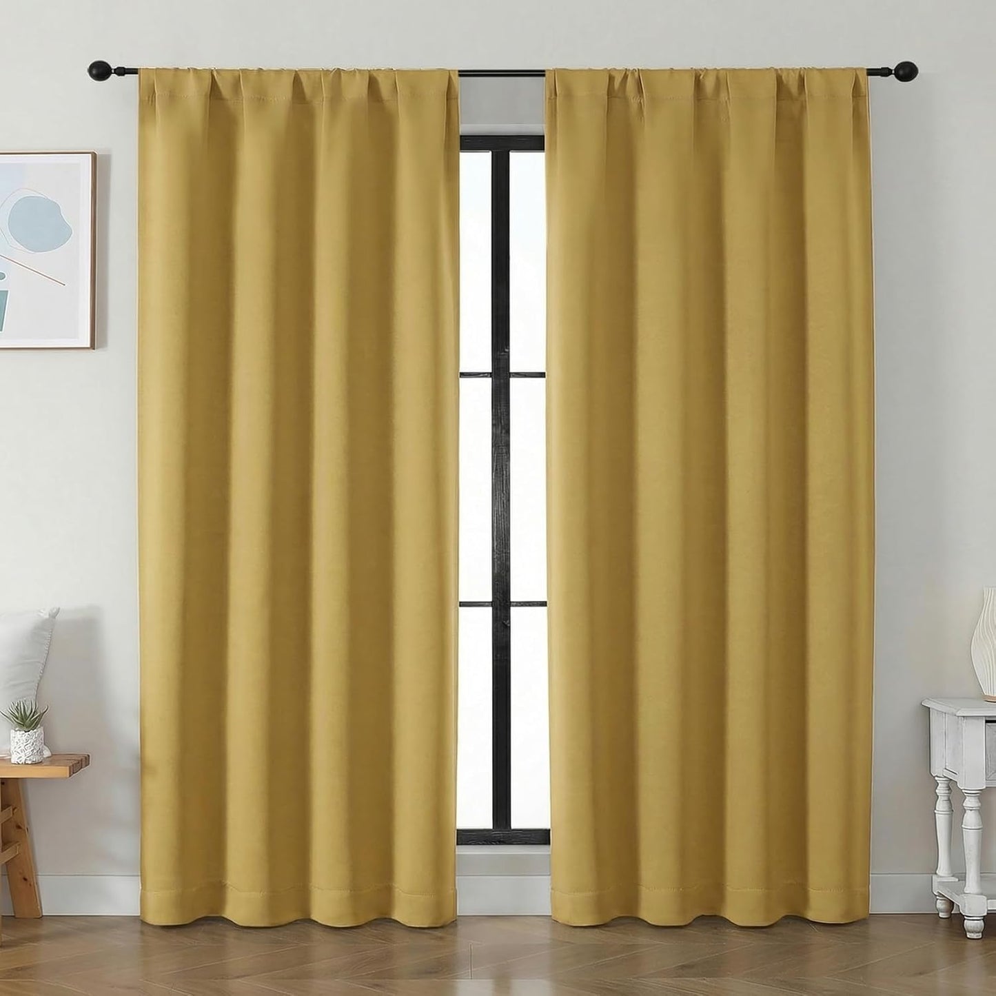 Simplebrand Ava Sage Green Blackout Curtains for Bedroom 63 Inch Length 2 Panels Set, Solid Thermal Insulated Energy Saving Rod Pocket Window Treatment Curtains Blackout Drapes, W40 x L63 Inch, Sage - Colors C