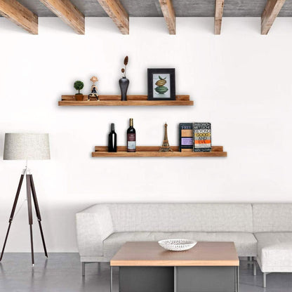 AZSKY Floating Shelves Wall Mounted Set of 2 Natural Wood Picture Shelves Wall Shelves for Bedroom Bathroom Living Room Kitchen Laundry Room Storage & Decoration 24 Inch