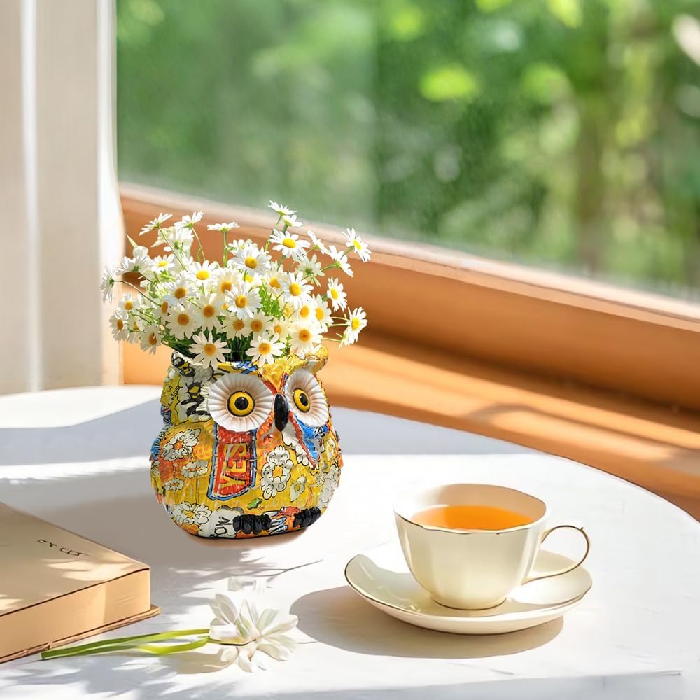 Owl Planter, Owl Succulent Pots, Funny Plant Pots Indoor/Outdoor, Decorative Garden Flower Pot, Cute Small Planters for office Home Decor, Unique Statue Figurine Gifts for Women Mother Teacher Red