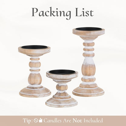Wood Pillar Candle Holder: 3Pcs Rustic White Candle Holders for Pillar Candles Wood Candle Holders Distressed Wooden Farmhouse Candle Holder Large Rustic Candle Holder for Fireplace Table