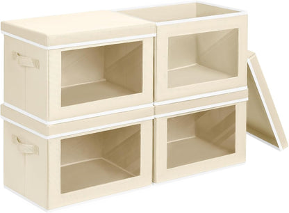 Homsorout Storage Bins with Lids - Fabric Closet Storage Bins with Window, Collapsible Baskets for Shelves 4 Pack, Home Decorative Boxes for Clothes, Closet, Office, Grey