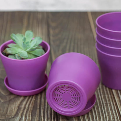 TDHDIKE 10 Pcs Plastic Planters Indoor Pots, Mini Flower Seedlings Nursery Flower Pot with Pallet, Modern Decorative Gardening Containers