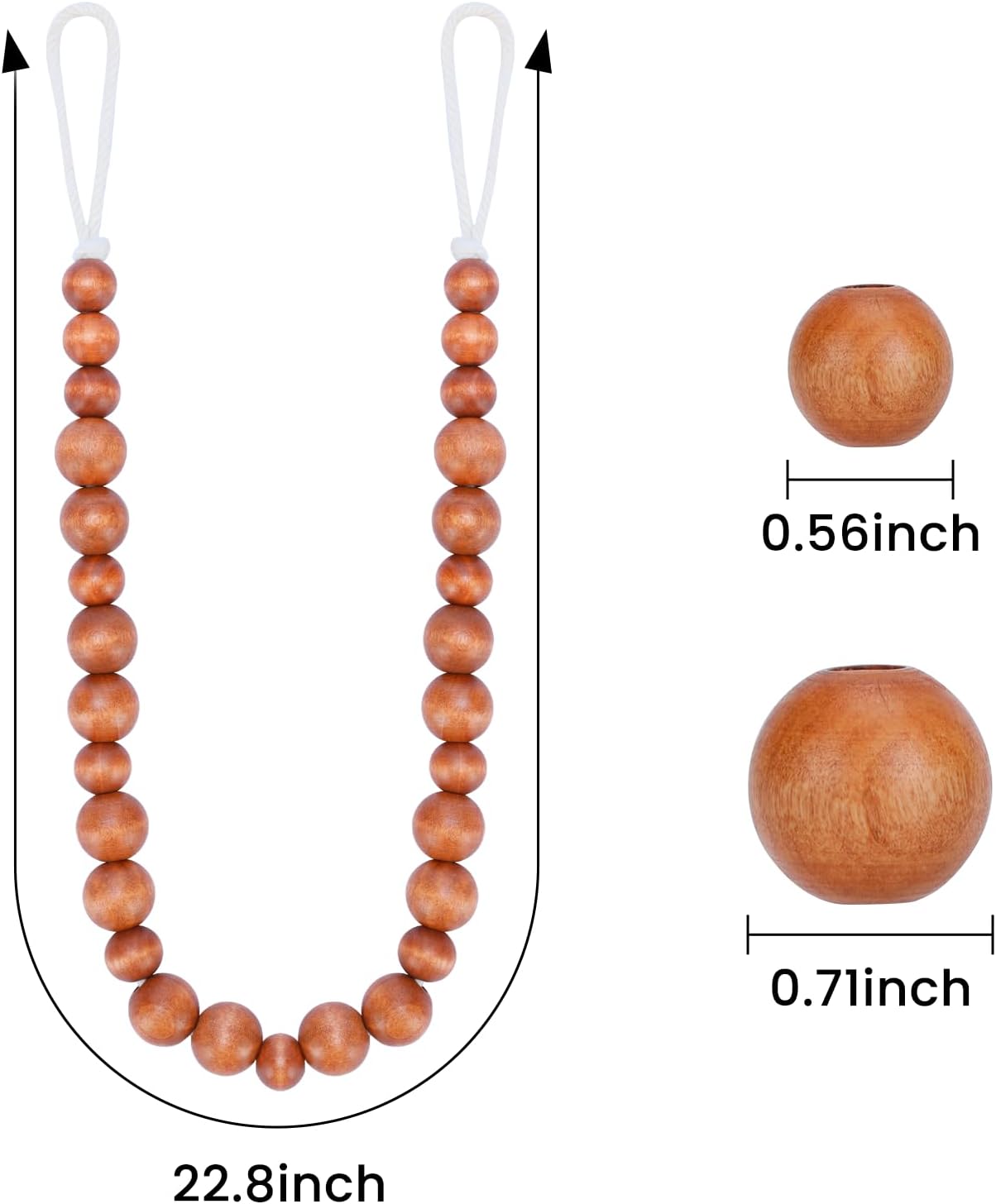 Wood Bead Curtain Tiebacks, KLOGTSIND Set of 2 Curtain Holdbacks for Thin or Thick Window Draperies, Boho Farmhouse Curtain Tiebacks with Hooks, Curtain Tie Backs for Home Office Room Decor