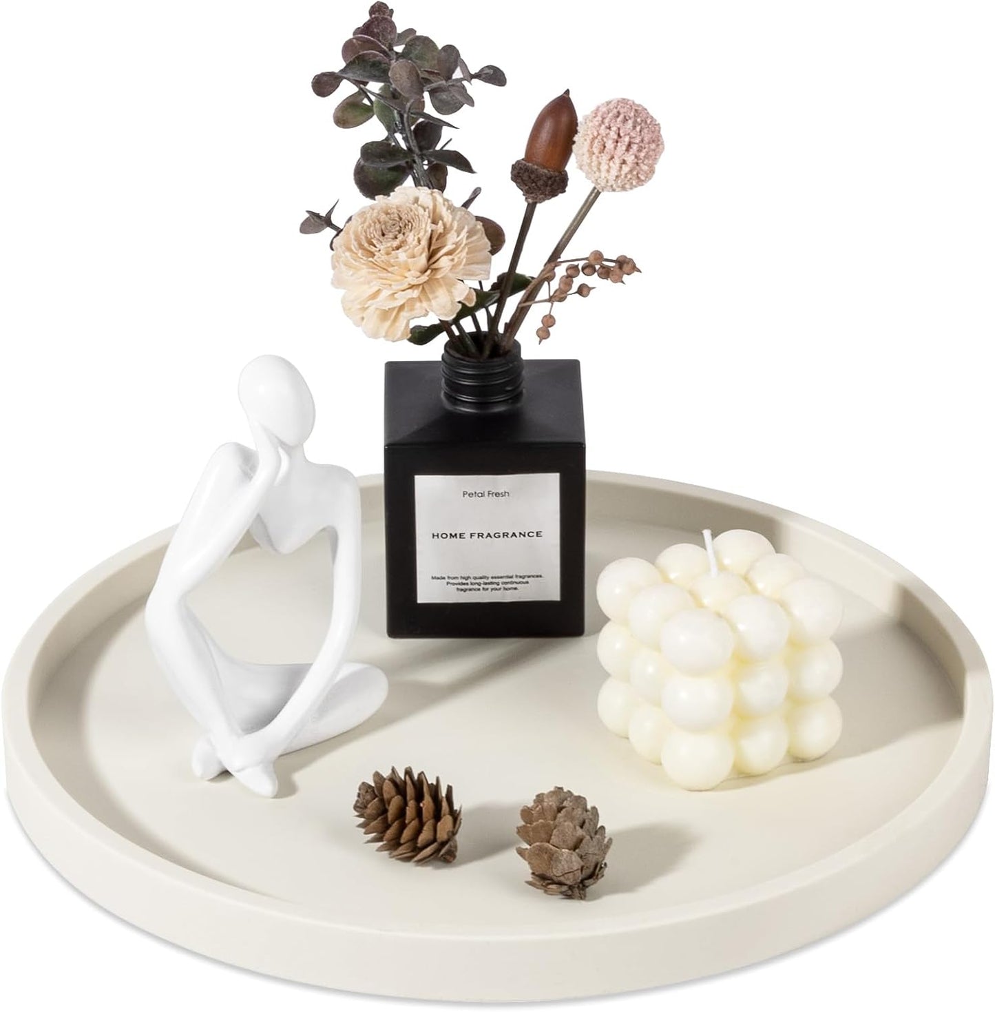 Silicone Bathroom Tray Round Vanity Tray Decorative Soap Holder Kitchen Countertop Organizer Coffee Table Decor for Candle, Perfume, Plant, 9 Inch, Black