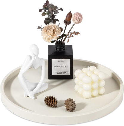 Silicone Bathroom Tray Round Vanity Tray Decorative Soap Holder Kitchen Countertop Organizer Coffee Table Decor for Candle, Perfume, Plant, 9 Inch, Black