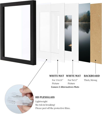 Egofine 8x10 Picture Frames Set of 4, Made of Solid Wood Covered by Plexiglass 4x6 and 5x7 with Mat or 8x10 without Mat, for Table Top Display and Wall Mounting Photo Frame Black
