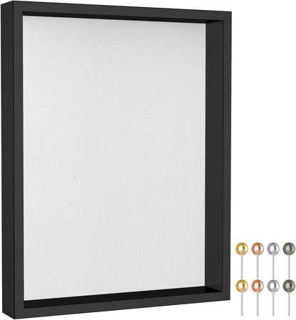 Califortree 8x8 Shadow Box Frame with Soft Linen Back - Push Pins Included, Memory Box Display Case for Flower, Tickets and 3D Items, Black