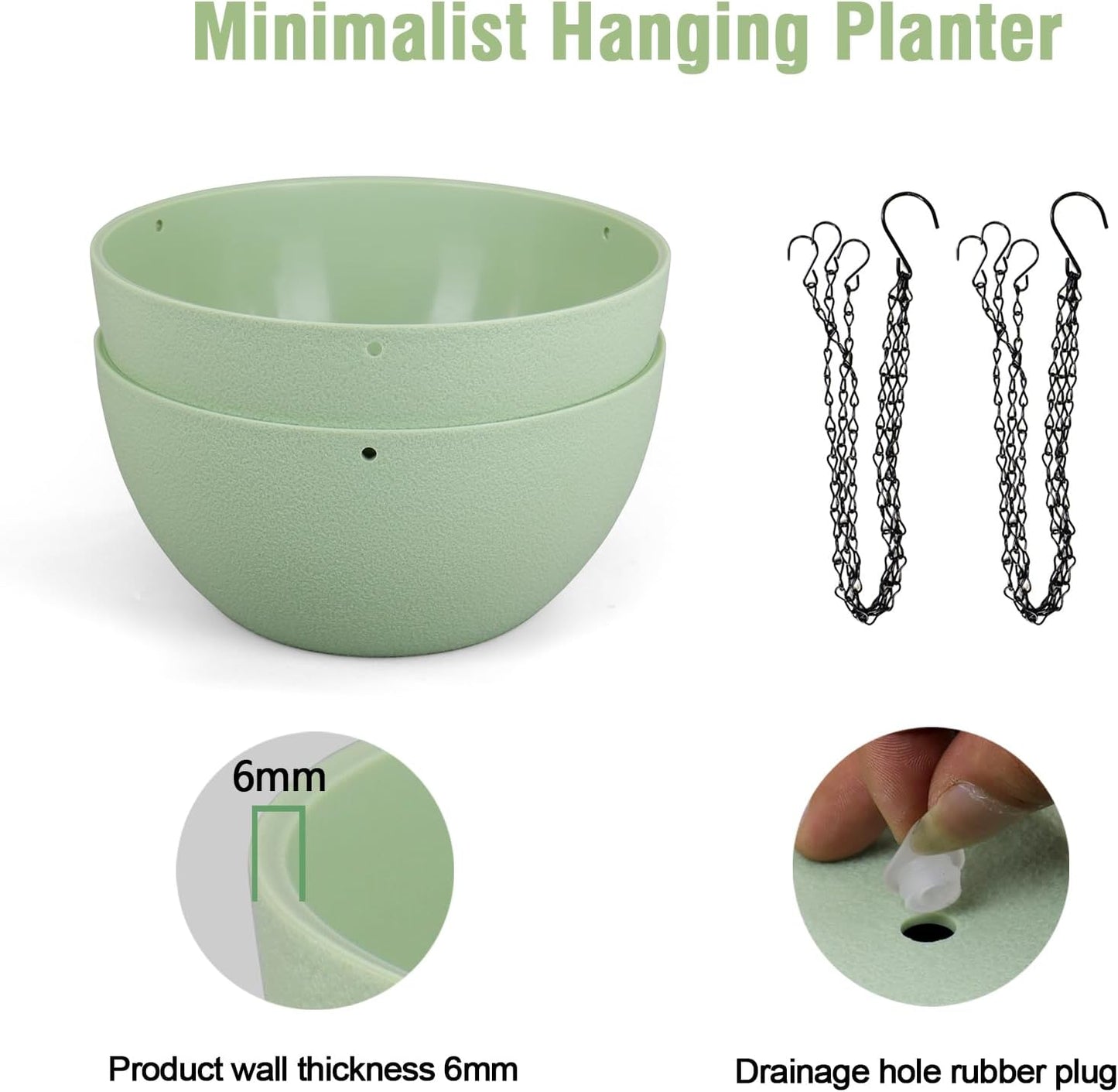 Meowell 10 inch Hanging Planters for Indoor Outdoor Plants, 2 Pack Hanging Flower Pots with Drainage Holes and Chain for Garden Porch, Plastic Hanging Baskets for House Plants, Speckled Grey