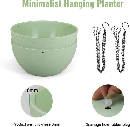 Meowell 10 inch Hanging Planters for Indoor Outdoor Plants, 2 Pack Hanging Flower Pots with Drainage Holes and Chain for Garden Porch, Plastic Hanging Baskets for House Plants, Speckled Grey