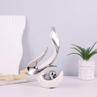 Silver Living Room Decor Table,Sculptures Home Decor,Modern Abstract Art,Dinner Table Centerpiece Decor,Ceramic Statue and Figurines Decorations Accent,Adorno Para Mesa Comedor(White Silver)