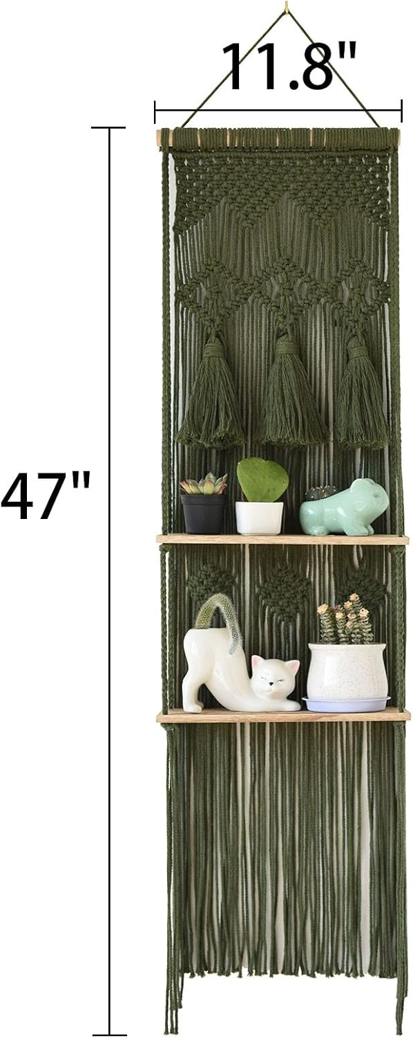 Flber 2 Pcs Macrame Wall Hanging Boho Wall Decor Handmade Macrame Art Tapestry Wedding Macrame Backdrop 13.7" W x 51" L For Living room Bedroom Headboard Decor