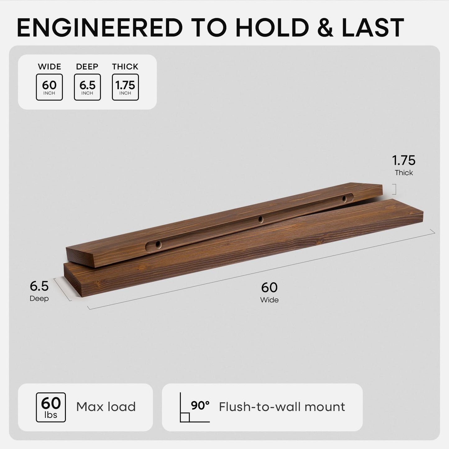 Homeforia 24 inch Natural Floating Shelf, High End Solid Real Wood 24inch Small Floating Shelves for Wall Mounted, Natural Wooden Floating Shelves, Heavy Duty Bracket, 24 X 6.5 X 1.75 in, Set of 2
