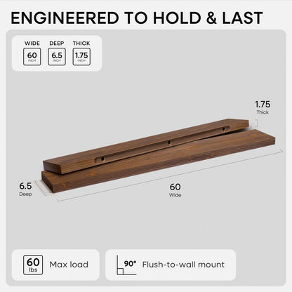Homeforia 24 inch Natural Floating Shelf, High End Solid Real Wood 24inch Small Floating Shelves for Wall Mounted, Natural Wooden Floating Shelves, Heavy Duty Bracket, 24 X 6.5 X 1.75 in, Set of 2