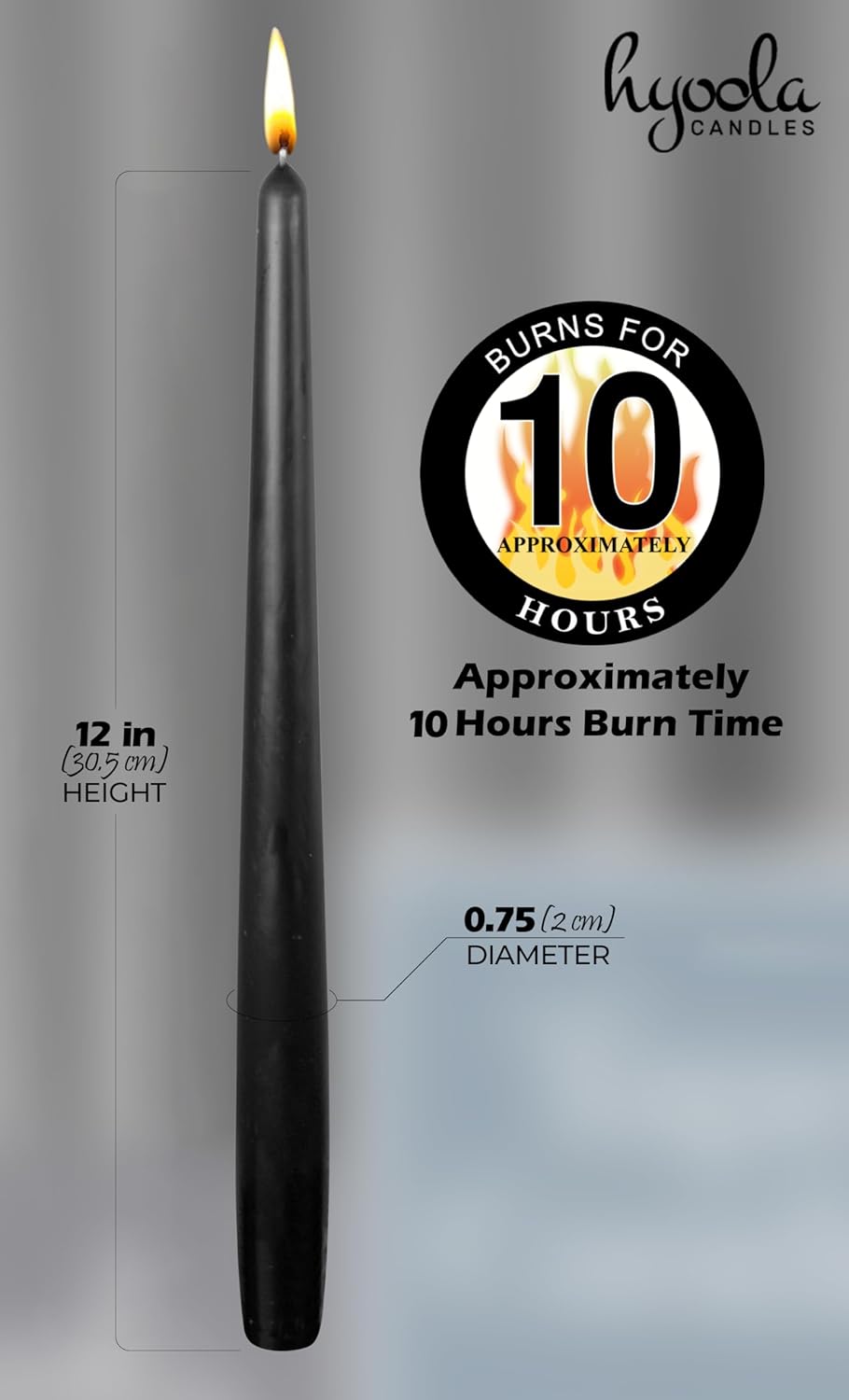 Hyoola Tall Taper Candles - 10 Inch Metallic Gold Unscented Dripless Taper Candles - 8 Hour Burn Time - 4 Pack