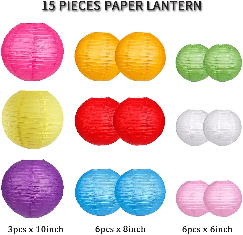 Paper Lanterns Decorative, Round Hanging Paper Lanterns Decorations for Rustic Party Bridal Shower Wedding Sage Green Birthday Party Supplies Gold/Ivory/Sage Green 15pcs