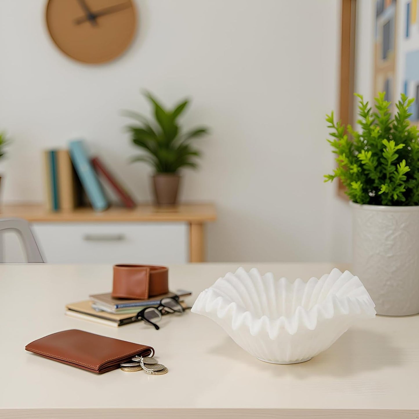 Braxio White Decorative Bowl with Sand Finish - Key Holder Bowl for Entryway Table, Modern Fruit Bowl for Kitchen Counter, Centerpiece Catch-All Bowl 10.5 x 10 x 5.5 Inch