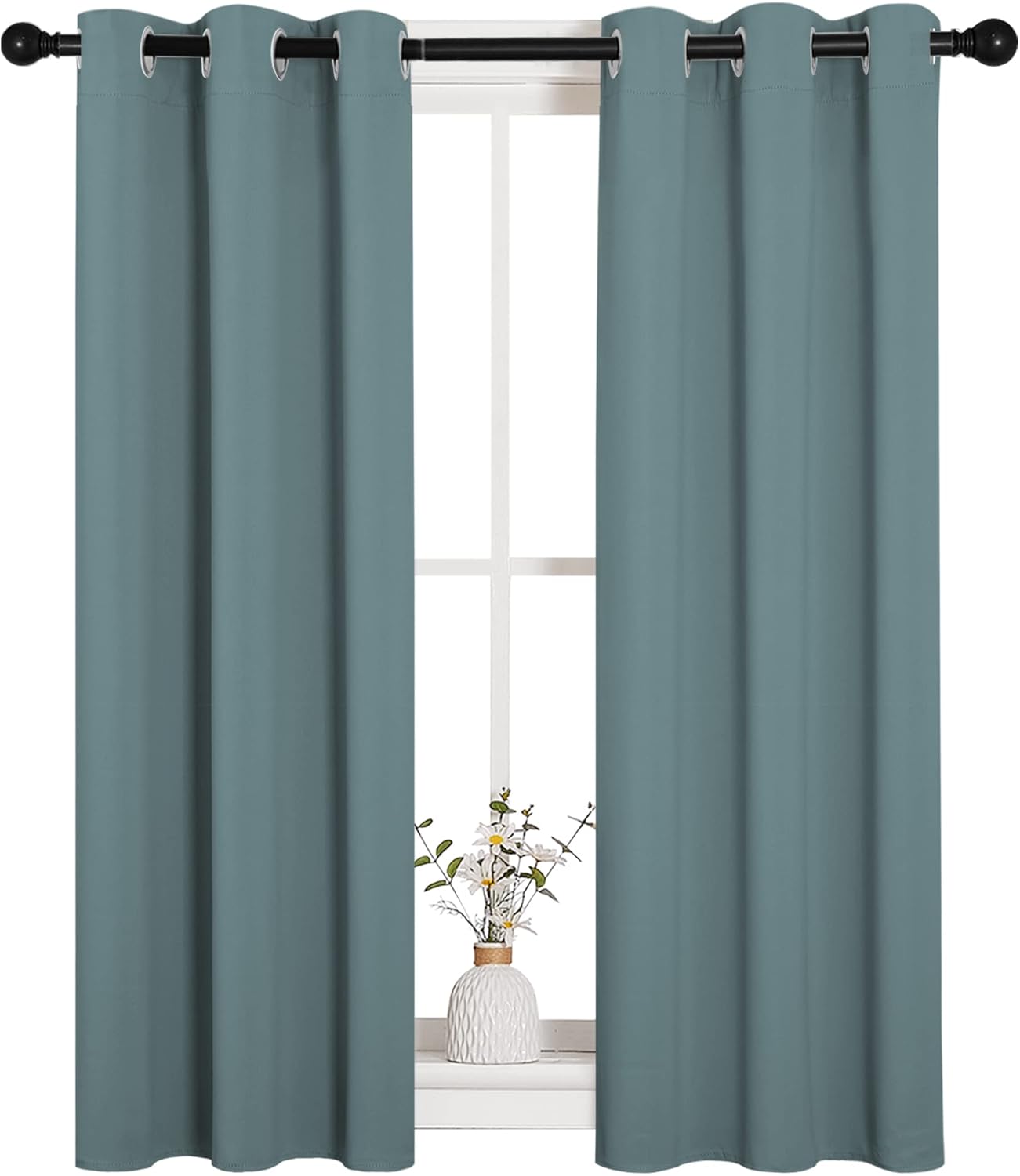 NICETOWN Halloween Pitch Black Solid Thermal Insulated Grommet Blackout Curtains/Drapes for Bedroom Window (2 Panels, 42 inches Wide by 63 inches Long, Black) - Colors C