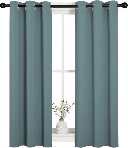 NICETOWN Halloween Pitch Black Solid Thermal Insulated Grommet Blackout Curtains/Drapes for Bedroom Window (2 Panels, 42 inches Wide by 63 inches Long, Black) - Colors C