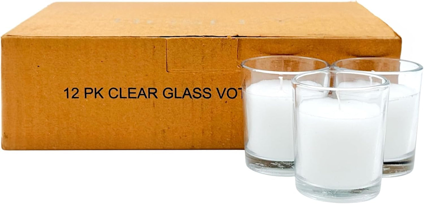 48-Pack Clear Glass Votive Candles – 10–12 Hour Long Burn, Unscented, Ivory, Bulk Set for Weddings, Events & Table Centerpieces – Hosley