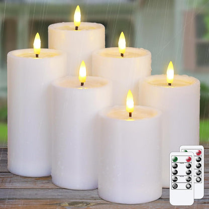 Yeelida Outdoor 4pcs Flameless Waterproof Candles with Handy Remote Control, Cycle Timer Battery Operated Candle Grease Effect LED Flickering Pillar Plastic Long Lasting (Ivory, 3" x4" 5" 6" 7")