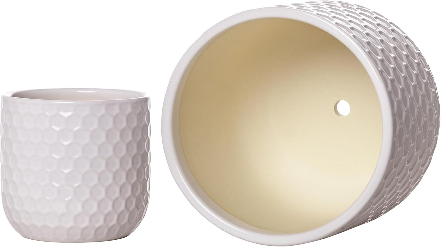 Docrin 3-Pack Ceramic Planters Set - 6.5"+5.3"+4" Dual-Tone Flower Pots with Drainage Holes, Modern Indoor Outdoor Planters for Succulents/Herbs/Large Plants, Home Office (Brownish Black & White)