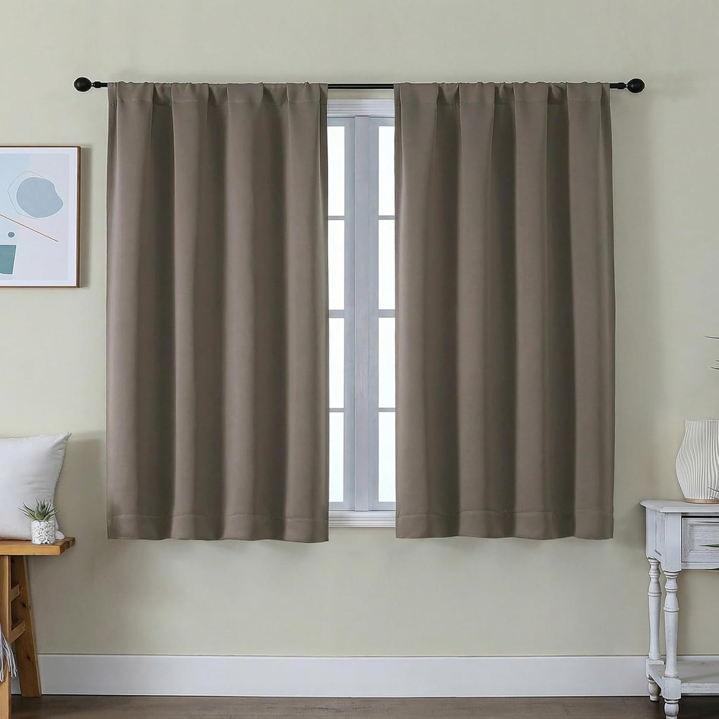 Simplebrand Ava Sage Green Blackout Curtains for Bedroom 63 Inch Length 2 Panels Set, Solid Thermal Insulated Energy Saving Rod Pocket Window Treatment Curtains Blackout Drapes, W40 x L63 Inch, Sage - Colors A