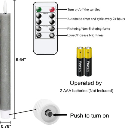 GenSwin Flameless Ivory Taper Candles Flickering with 10-Key Remote, Battery Operated Led Warm 3D Wick Light Window Candles Real Wax Pack of 6, Christmas Home Wedding Decor(0.78 X 9.64 Inch)