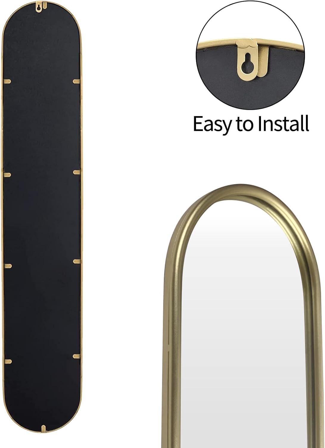 OUSHUAI Gold Tall Mirror,Narrow Capsule Long Mirrors with Metal Frame for Entryway,Hallway,Living Room 44"X8" (3pcs)