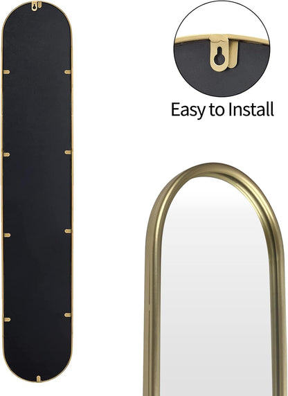 OUSHUAI Gold Tall Mirror,Narrow Capsule Long Mirrors with Metal Frame for Entryway,Hallway,Living Room 44"X8" (3pcs)