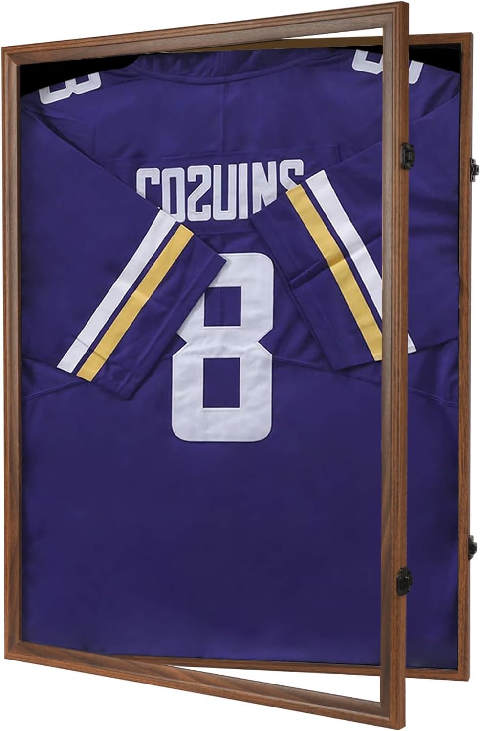 Large Lockable Jersey Frame Display Case Wall Mount, T-Shirt Shadow Box with Clear UV-Protective Acrylic, Hangers Linen Backing for Football, Basketball, Baseball