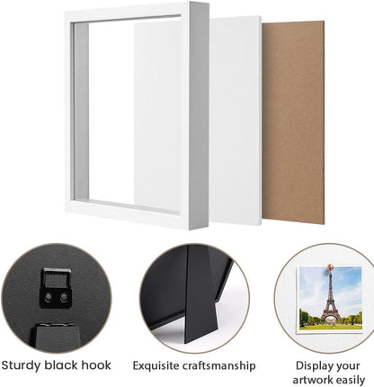 8x8 Shadow Box Frame | Soft Linen Back & Push Pins Included, Polystyrene Glass Memory Display Case for Flowers, Tickets & Cherished 3D Items, White