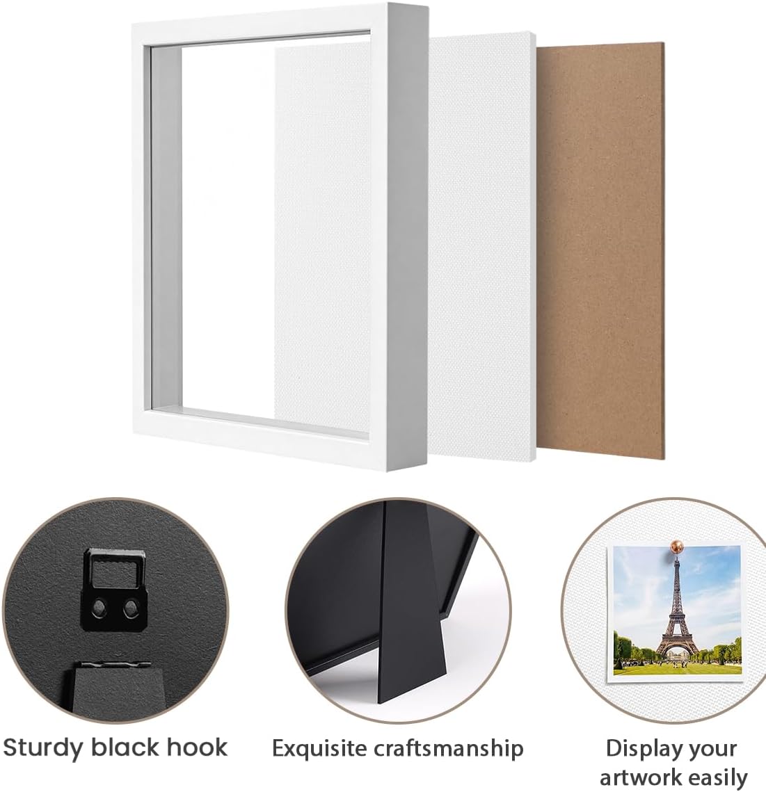 8x10 Shadow Box Frame | Soft Linen Back & Push Pins Included, Polystyrene Glass Memory Display Case for Flowers, Tickets & Cherished 3D Items, Black