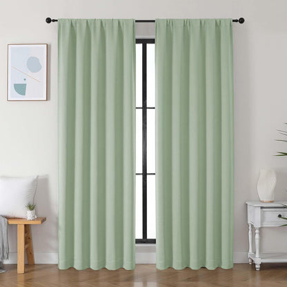 Simplebrand Ava Sage Green Blackout Curtains for Bedroom 63 Inch Length 2 Panels Set, Solid Thermal Insulated Energy Saving Rod Pocket Window Treatment Curtains Blackout Drapes, W40 x L63 Inch, Sage - Colors C