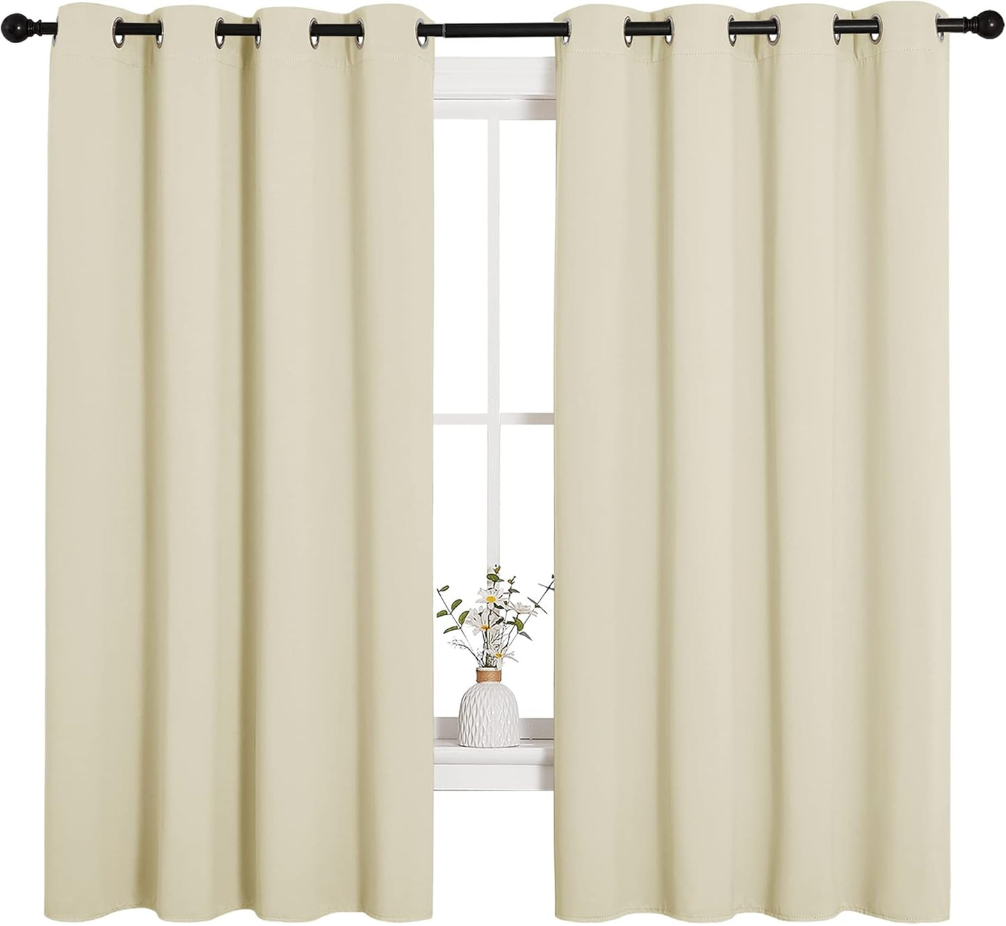 NICETOWN Halloween Pitch Black Solid Thermal Insulated Grommet Blackout Curtains/Drapes for Bedroom Window (2 Panels, 42 inches Wide by 63 inches Long, Black) - Colors C