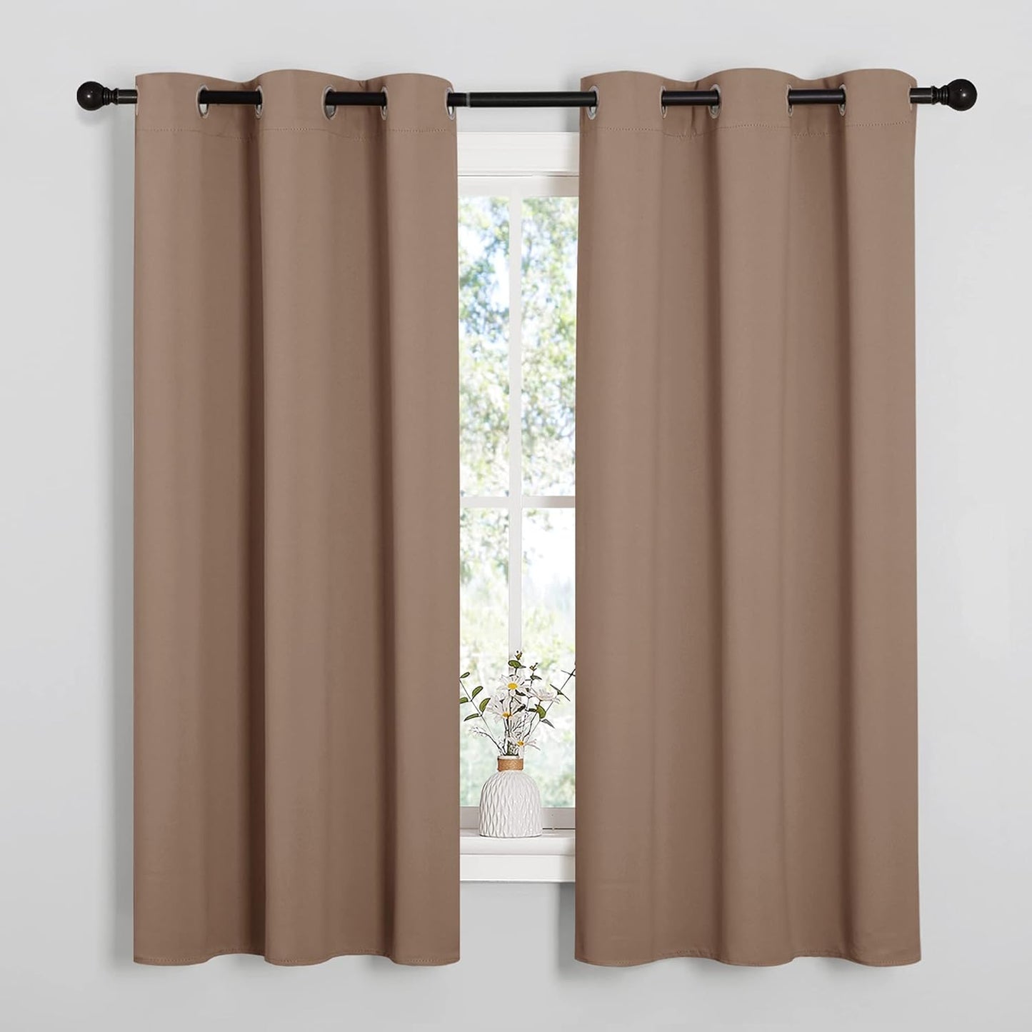 NICETOWN Halloween Pitch Black Solid Thermal Insulated Grommet Blackout Curtains/Drapes for Bedroom Window (2 Panels, 42 inches Wide by 63 inches Long, Black) - Colors D