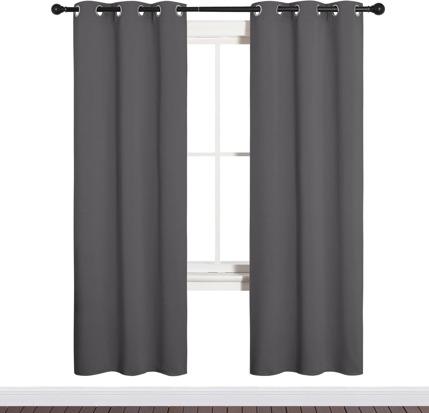 NICETOWN Halloween Pitch Black Solid Thermal Insulated Grommet Blackout Curtains/Drapes for Bedroom Window (2 Panels, 42 inches Wide by 63 inches Long, Black) - Colors E