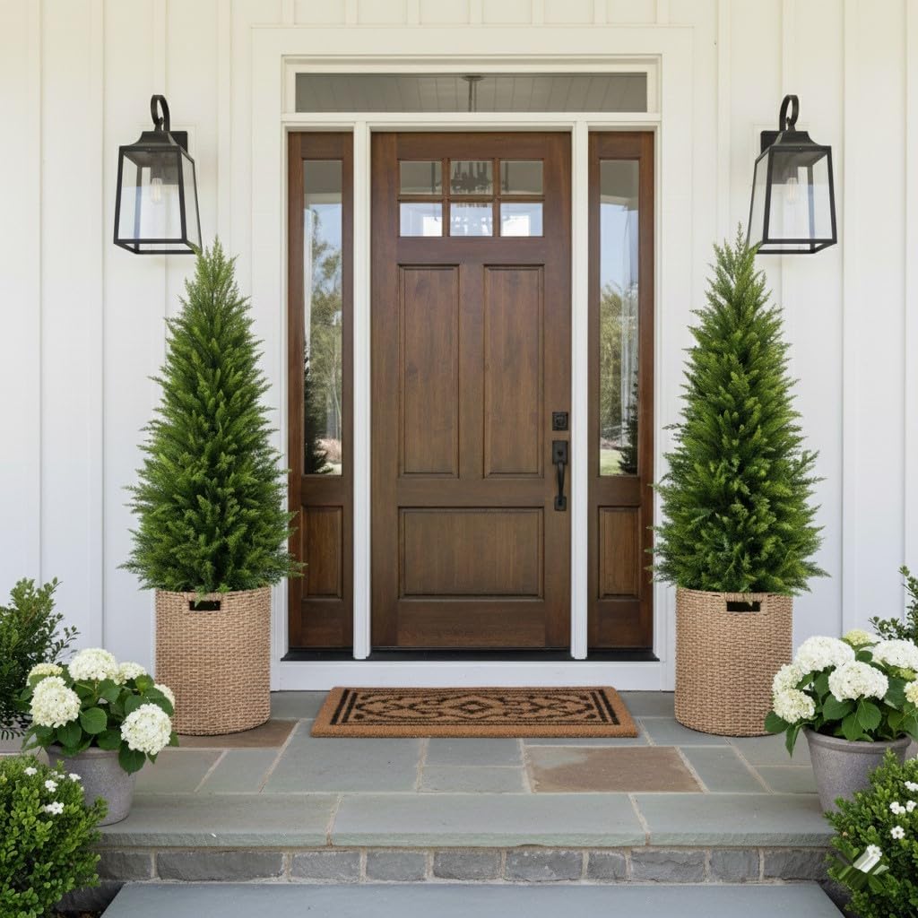 3FT Artificial Cedar Trees 2 Pack, UV Protected Fake Outdoor Evergreen Topiary Potted Plants, Lifelike Artificial Cypress Shrubs for Porch Patio Garden Home Office Decor