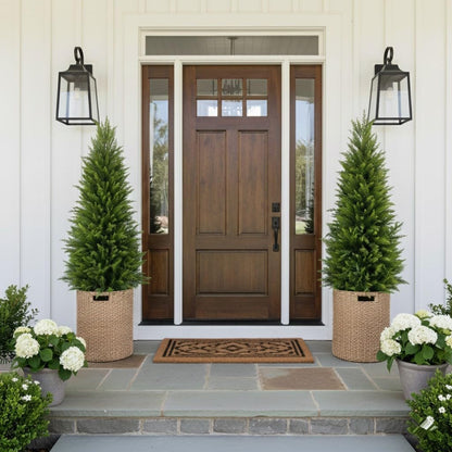 3FT Artificial Cedar Trees 2 Pack, UV Protected Fake Outdoor Evergreen Topiary Potted Plants, Lifelike Artificial Cypress Shrubs for Porch Patio Garden Home Office Decor