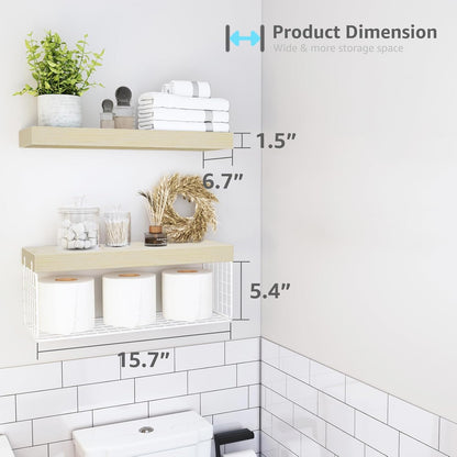 QEEIG Bathroom Shelves Over Toilet - Wall Mounted Floating Shelves Toilet Paper Storage Small Farmhouse Decor Shelf 16 inch Set of 3, Rustic Brown (019-BN3)